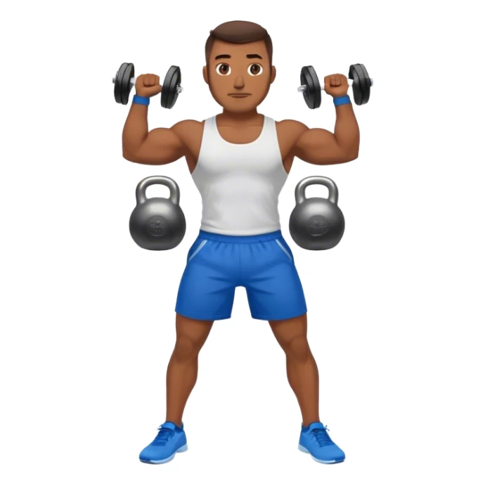 strong man with blue shorts holding kettlebell sticker