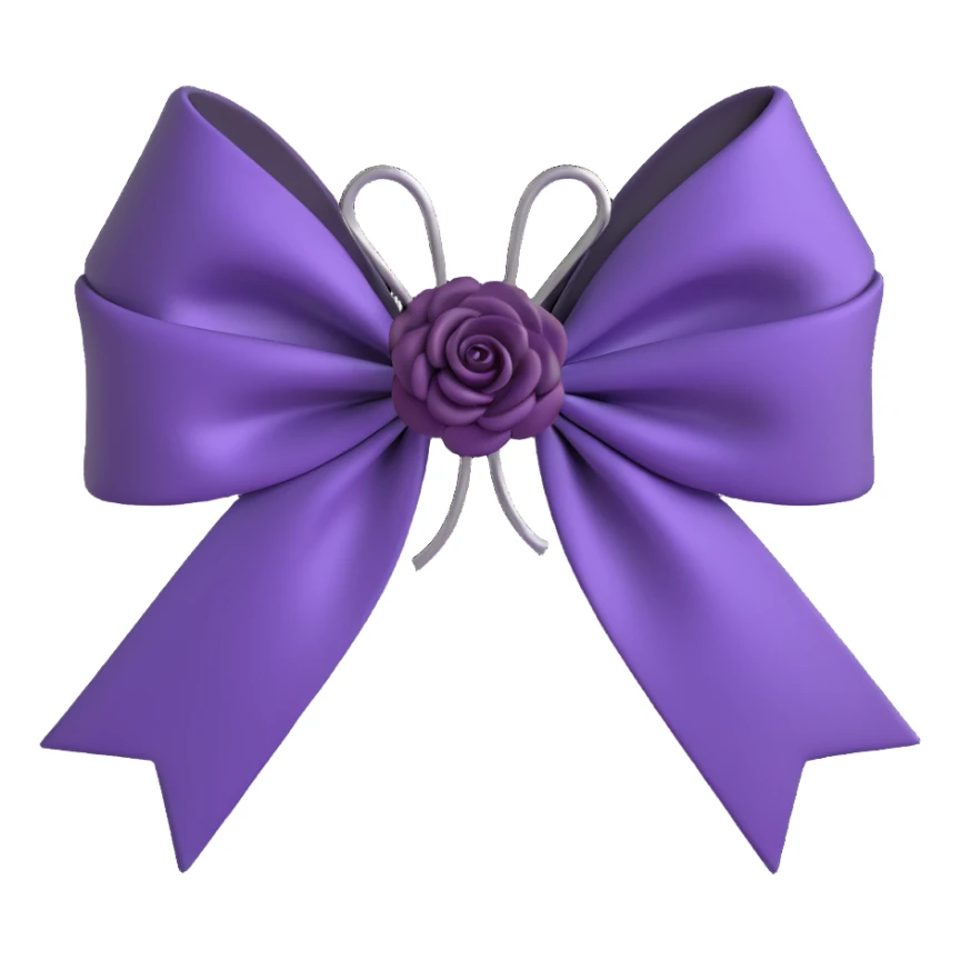 3D emoji gothic bow, deep purple satin, silver filigree, black rose accent, elegant and moody sticker