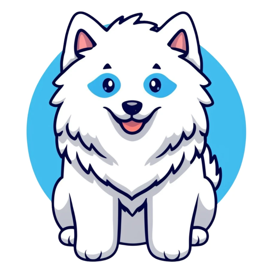 fluffy white Samoyed dog with blue eyes, smiling sticker