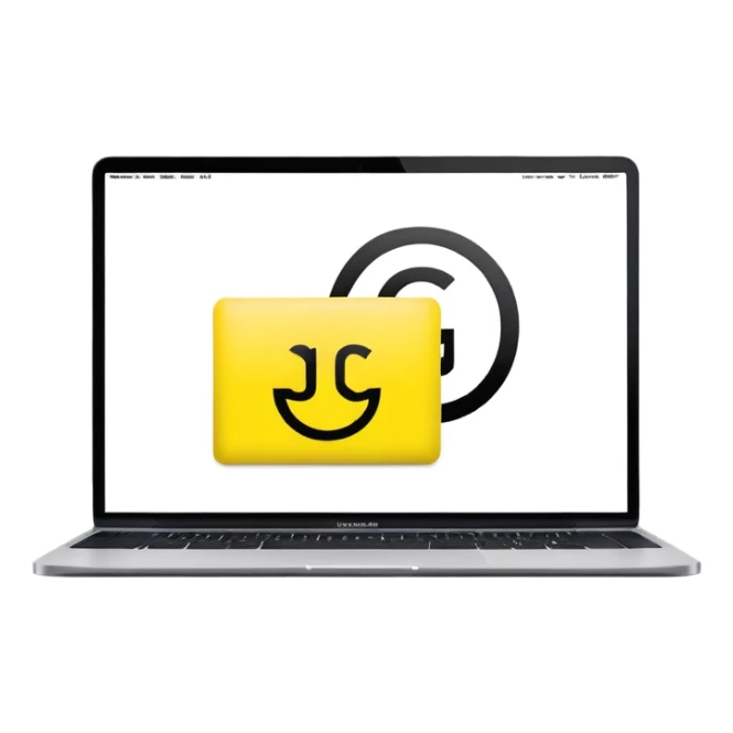 a macbook with a bright neon yellow background and the two black letters in helvetica on the screen saying "GG" sticker