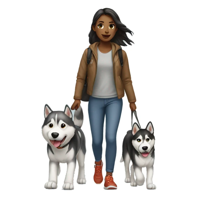 Girl walking with a husky dog sticker
