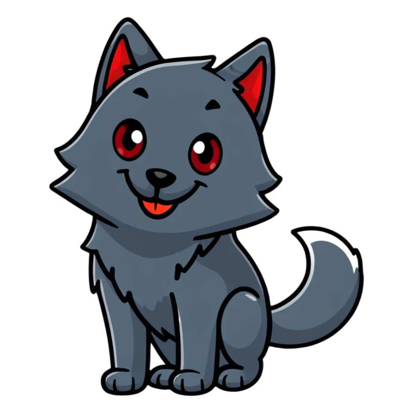 happy smiling black wolf with red eyes sticker