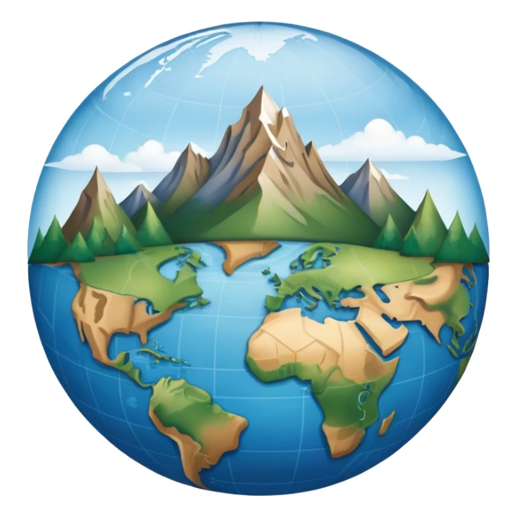 An icon featuring a globe, a compass, and a map, symbolizing geography. The design includes mountain ranges, rivers, and continents, representing the study of Earth’s landscapes and environments. Transparent background highlights the exploration and understanding of the world’s geography. sticker