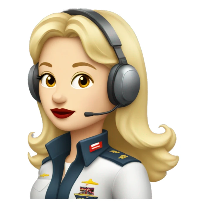 Blonde Russian pilot girl with red lips with airplane pilot headset   sticker