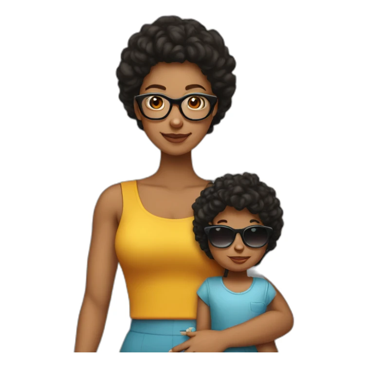mujer-con-gafas-pelo-negro-largo-y-bebe sticker