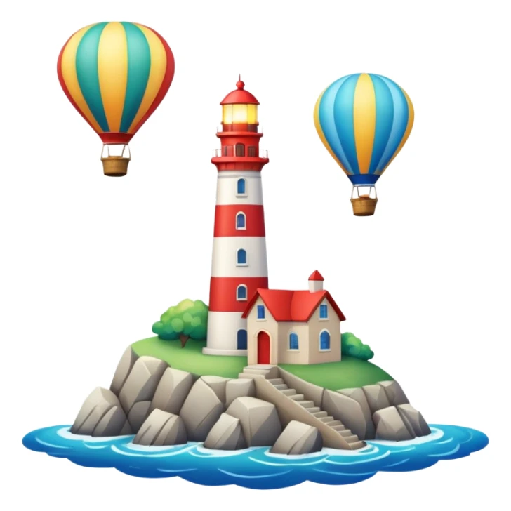 An ocean with a hot air balloon and a lighthouse  sticker