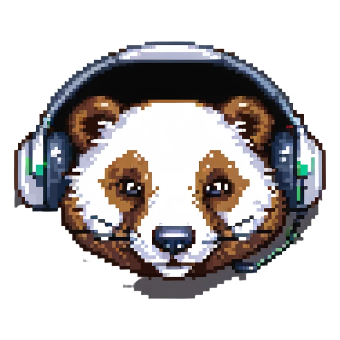 cute pixel art badger head with oversized headphones, playful expression sticker