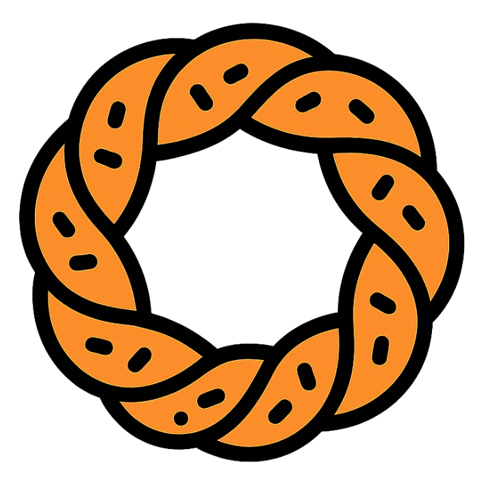 a simit, the Turkish sesame bagel, minimal flat icon style, simple and clean lineal color icon with black outlines sticker