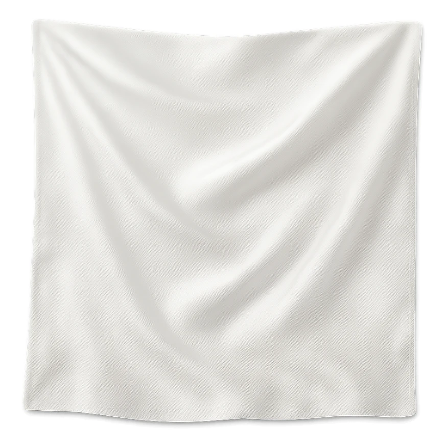 a white silk square, gently draped, subtle highlights, on a transparent background sticker