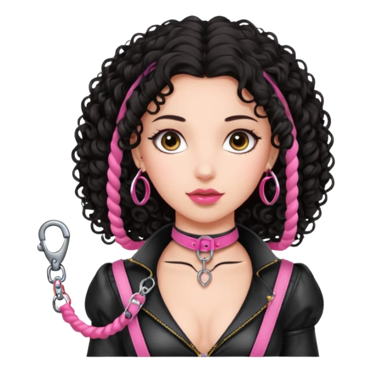 Princess dark curly hair with pink bdsm leash sticker