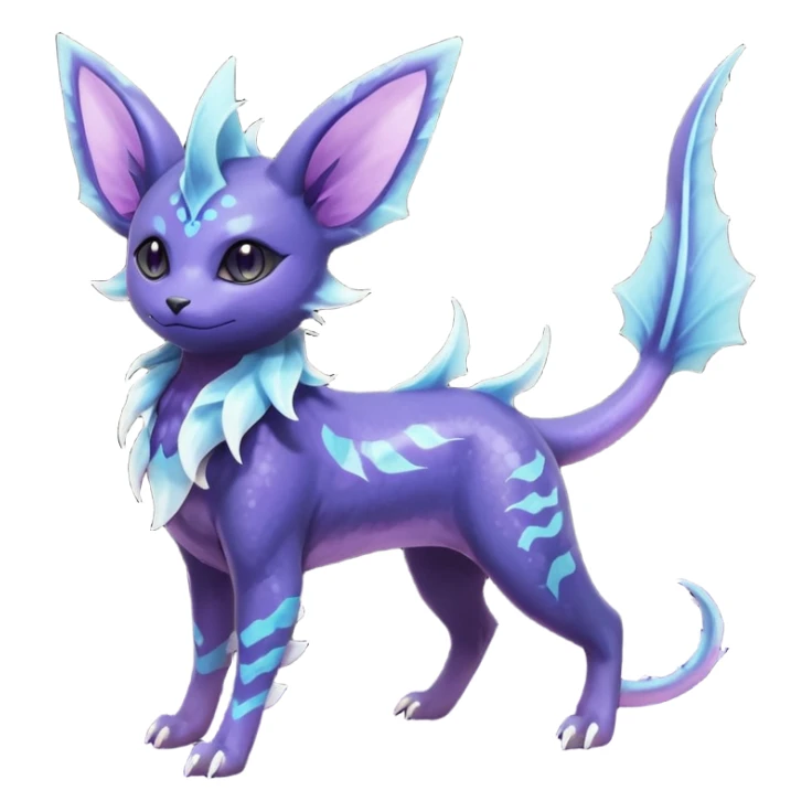 Rare realistic purple indigo violet nebulae shiny sparkly dark-neon glowing bioluminescent edgy badass epic pretty beautiful handsome gorgeous aesthetic colorful vibrant Vernid-Trico-Vaporeon-Espeon-species-Fakemon-creature by LiLaiRa, 4 legs, 1 tail, random markings, (full body) sticker