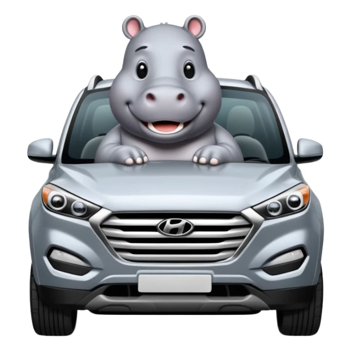 Hippo driving a silver HYUNDAI TUCSON SUV sticker