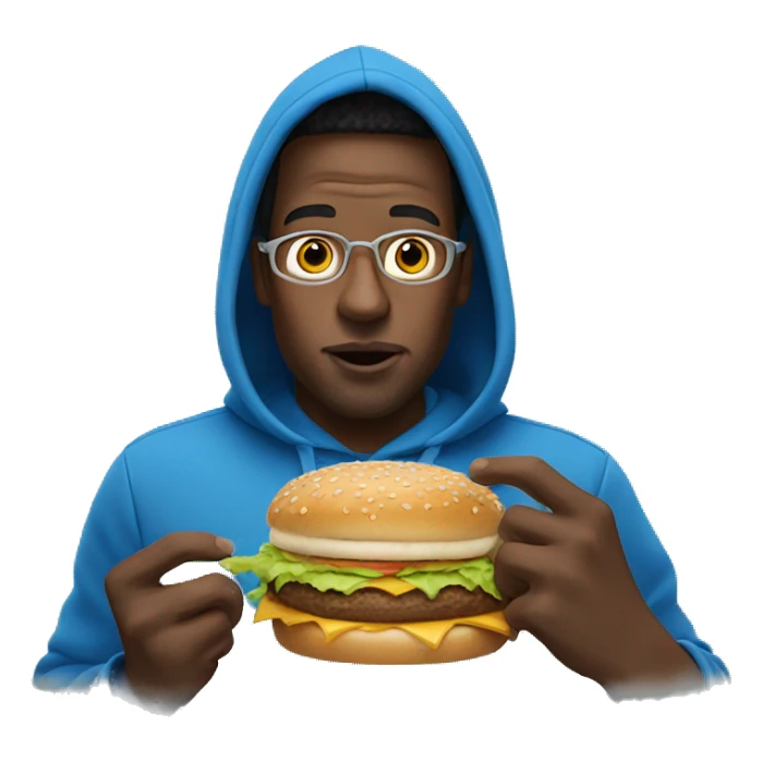 Man in blue hoodie eating Big Mac sticker