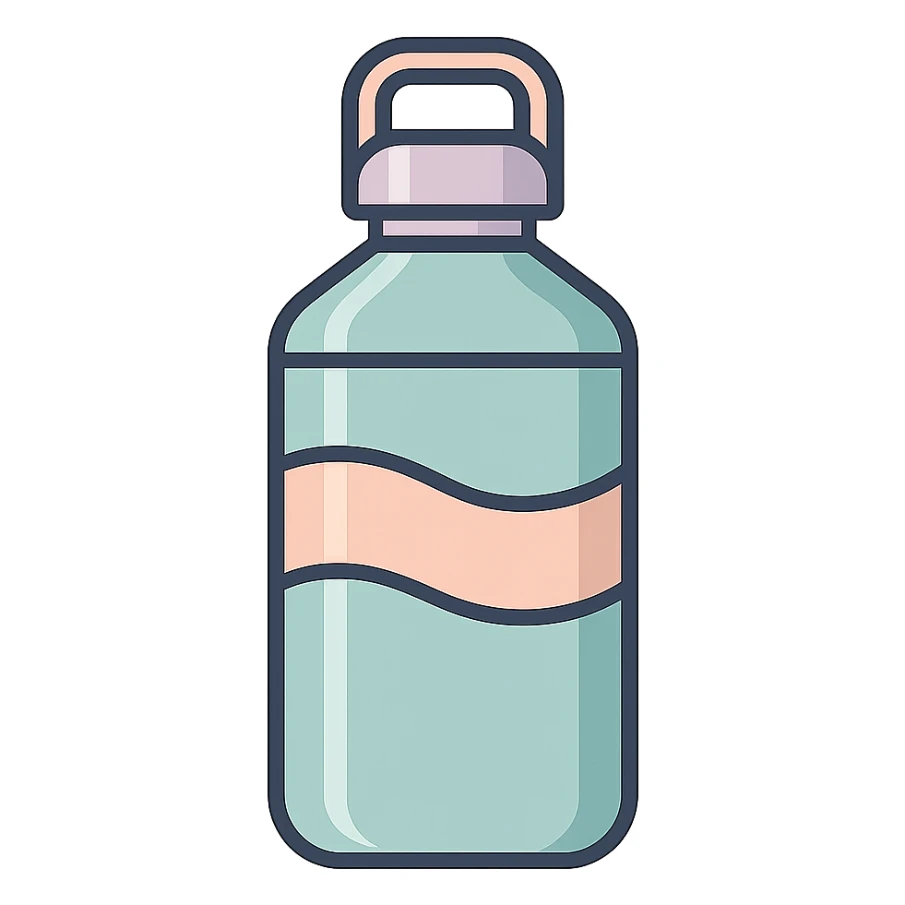 water bottle, icon-color-outlined style, Chinese Eastern style, thin clean contours, soft rounded shapes, pastel palette #98B5BC, #B5B3C1, #C9A3C9, #E4C0CA, #F7DCD1, #F7C0AA, detailed shadows and highlights, soft lighting, transparent background, no decoration sticker