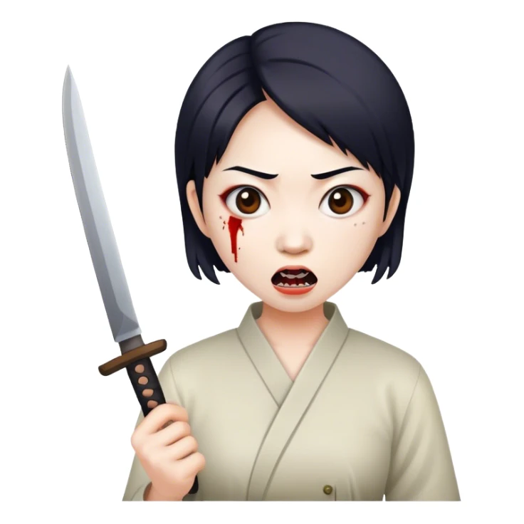 crazy asian scary women knife sticker