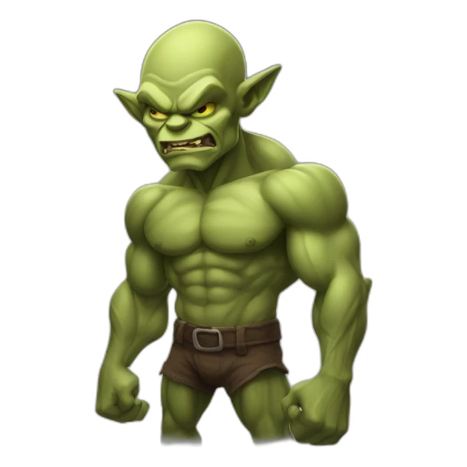 muscular goblin flexing his muscles no hair sticker