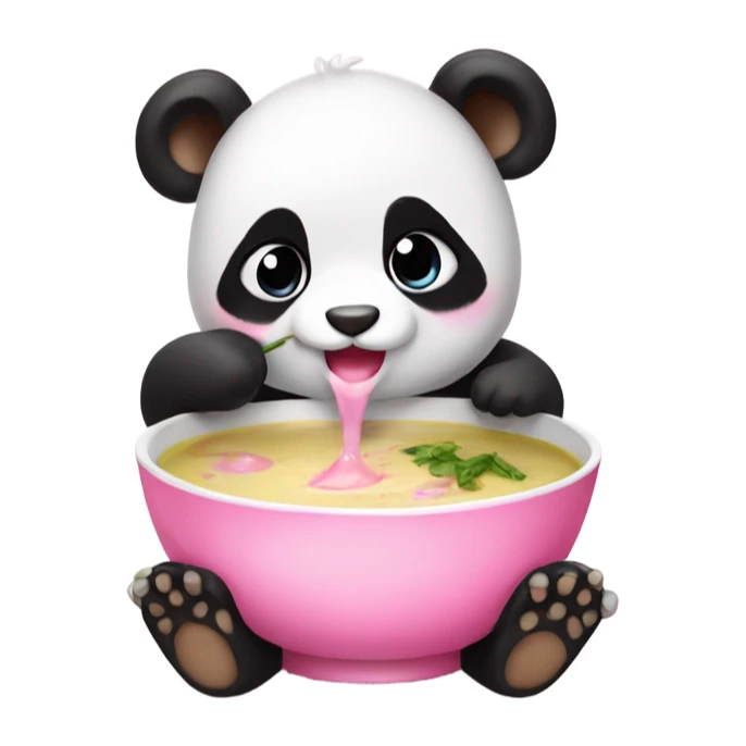 Baby panda with pink bow eating big bowl of soup sticker