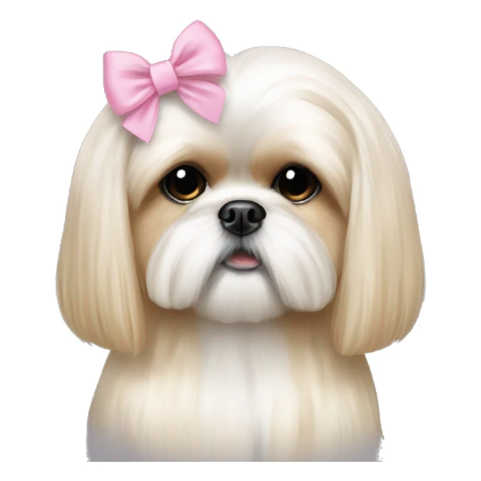 golden cream shih tzu white girl cute long hair pink bow sticker