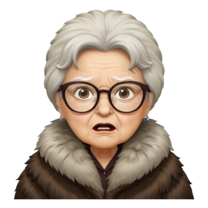old woman with glasses angry wearing big furcoat sticker