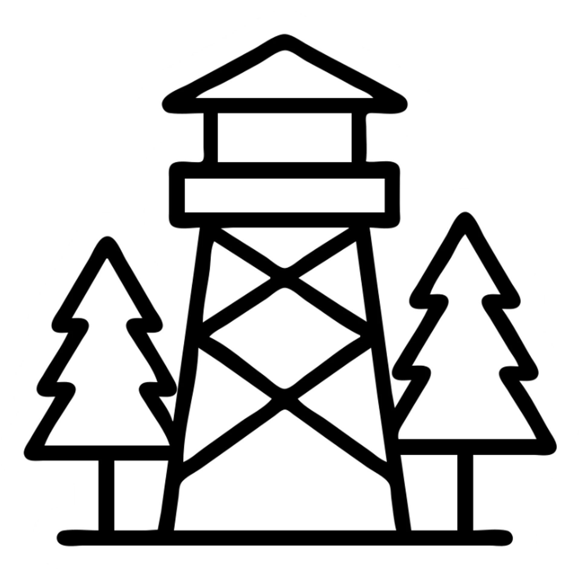 outlined icon for DayZ showing a watchtower and trees sticker