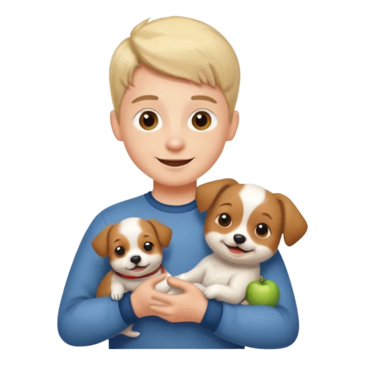 happy boy holding dog indoors sticker