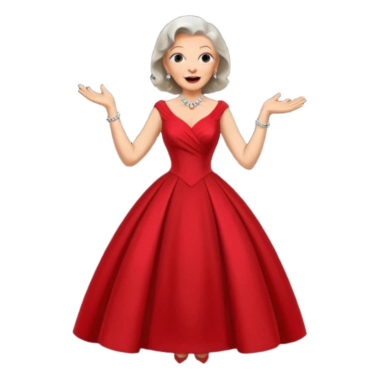 Older woman – elegant gown, 50s, diva, red dress, expressive singing pose sticker