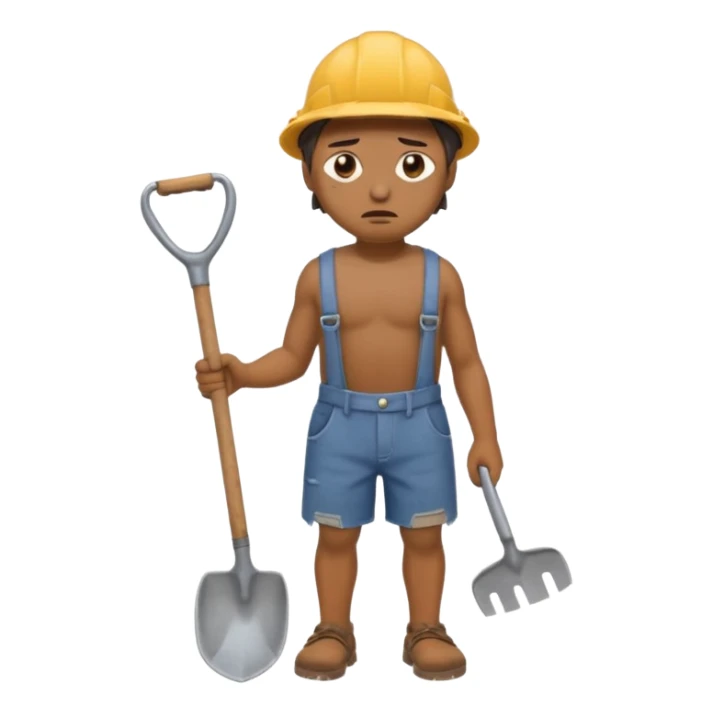  Emoji portrait of a mine slave. He has a somber expression and wears torn clothes, holding a shovel. sticker