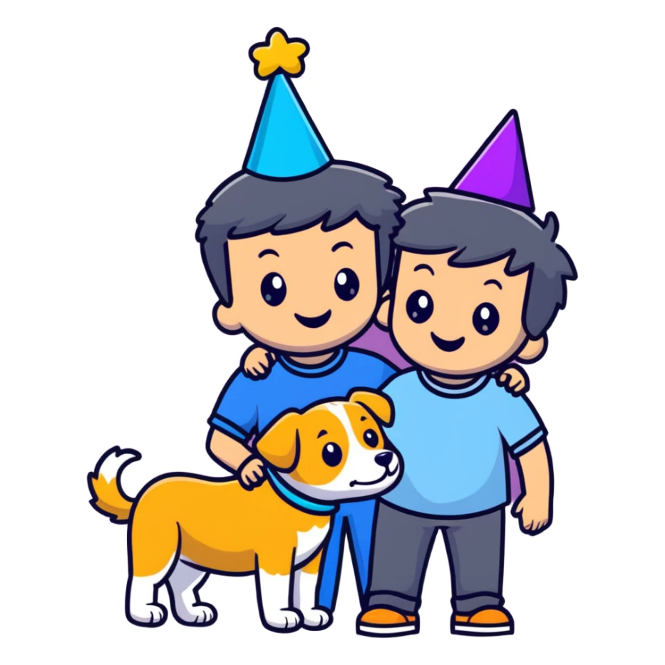 boy and his dog celebrating at party sticker