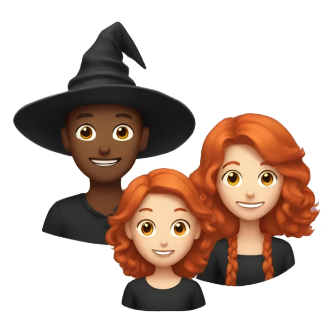Family of redheads with a witch hat sticker