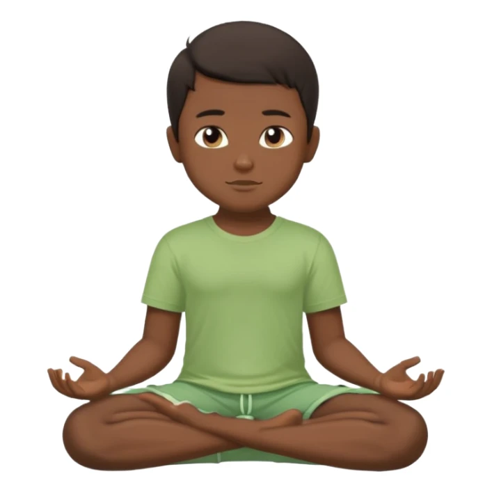 Menino de cabelo escuro, camiseta e bermuda verde claro sentado em pose de Buda sticker