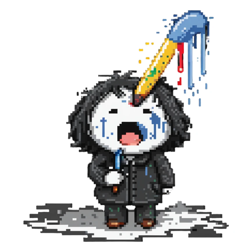 sick artist sneezing or with a thermometer with paint splatters nearby sticker