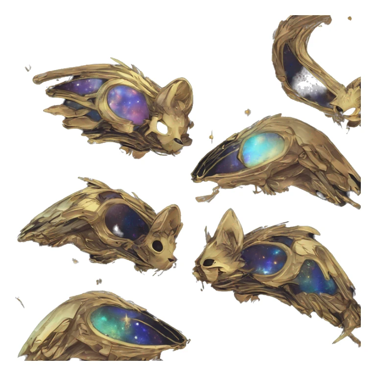 iridescent kintsugi fluffy zombie black brown gold mouse fox head zombie skeleton gold mechanical steampunk raven wings nebula galaxy stars colorful flowers fairy lights vintage zombie sticker