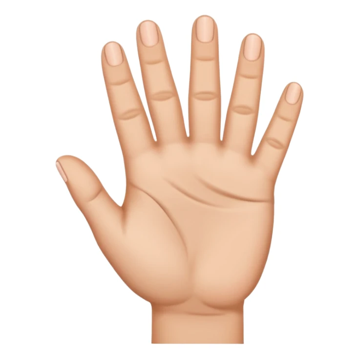 A hand, back of hand facing out ward, thumb folded in so only four fingers show sticker