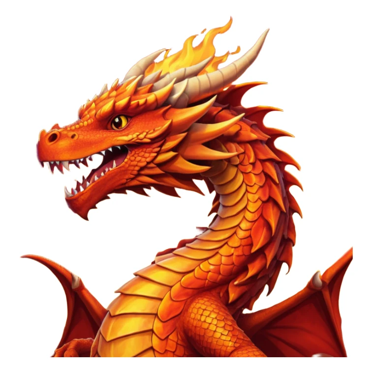 Fire dragon breathing, with an orange sunset background, detailed, digital sticker
