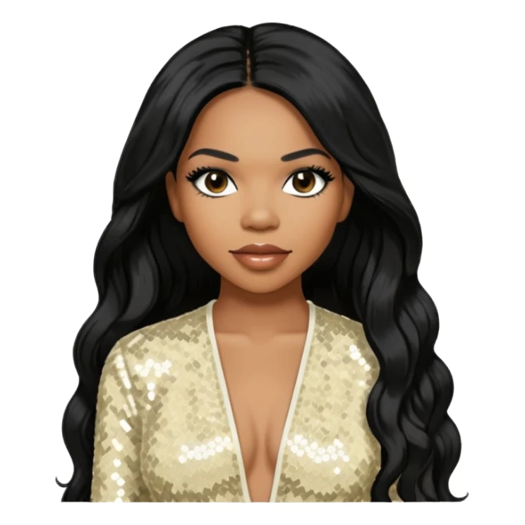 Tenitra Michelle Williams (b.1979), R&B Singer from Destiny's Child with long black hair, ivory sequin outfit, medium dark skin sticker