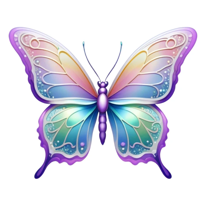 Pastel sparkly white glittery iridescent rainbow transparent butterfly with detailed intricate patterns sticker