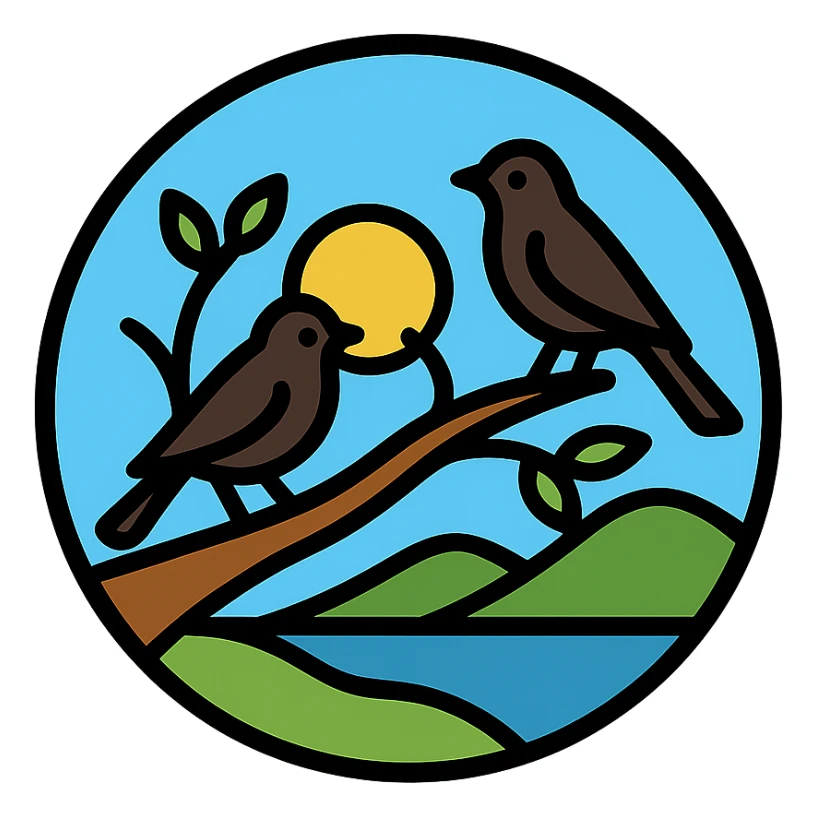 Natural landscape with bird silhouettes. Birds on branches. Vector illustration. sticker