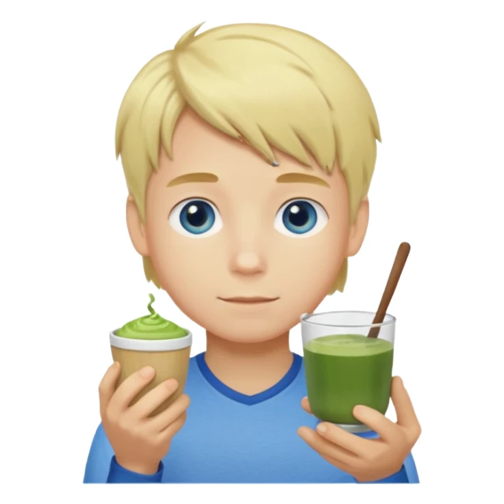 Boy who holds matcha has blue eyes and blonde hair sticker