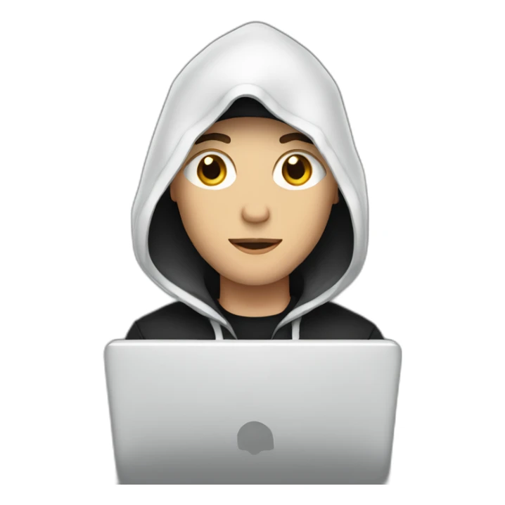 White Young man with a black hood behind his laptop sticker