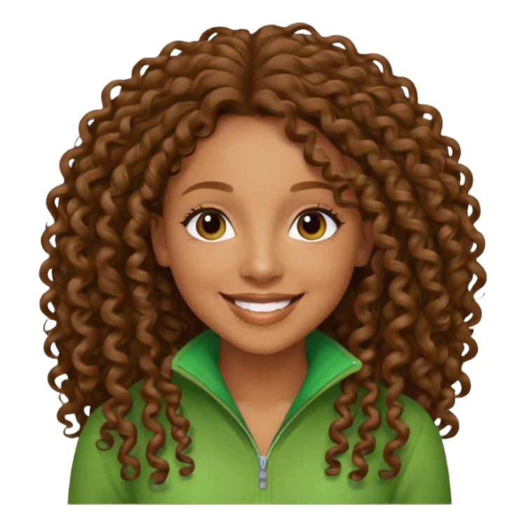 Mel B with brown long curly hair, green outfit sticker