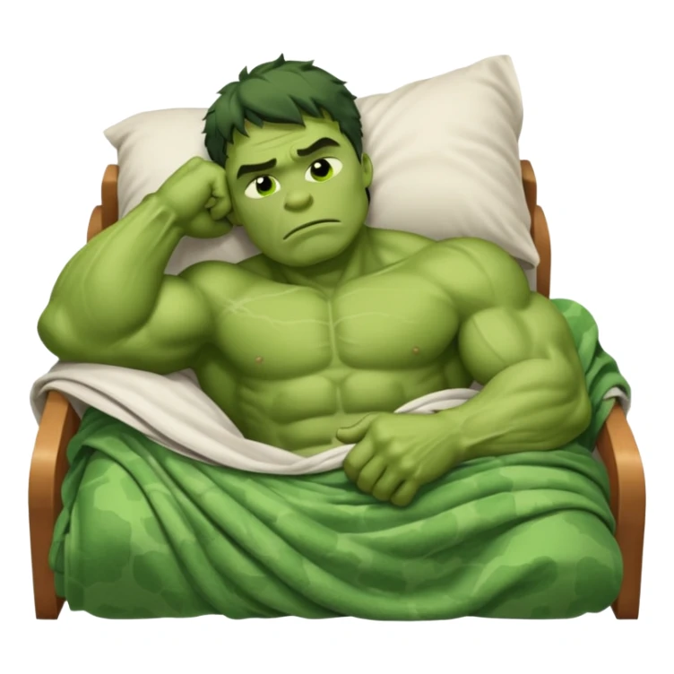 Incredible hulk sleeping lying down in bed under blanket eyes closed sticker
