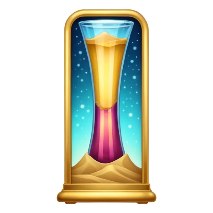 tall glass with golden frame, glowing sand flowing inside sticker