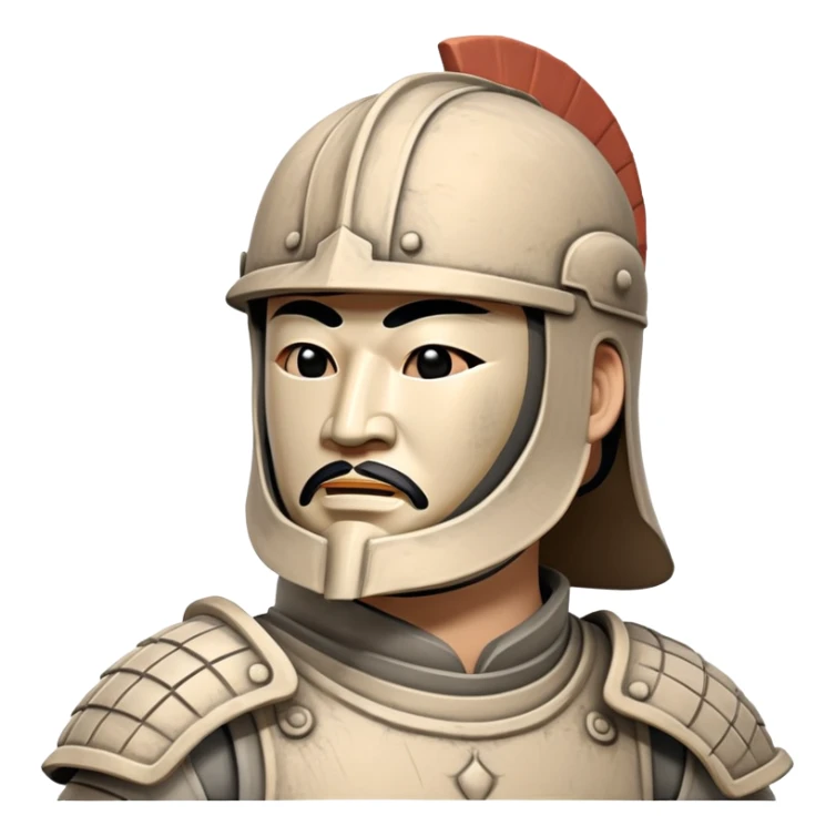 Ancient Chinese terracotta warrior statue with helmet and armor, archaeological artifact from China sticker