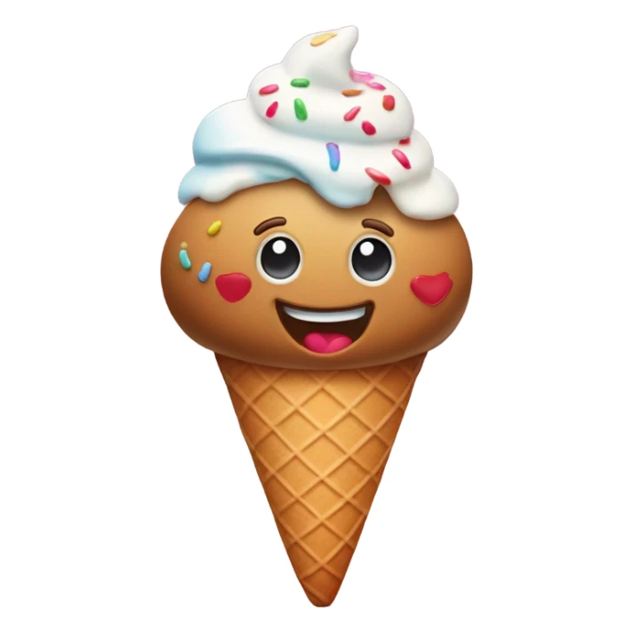 An icecream cone laughing emoji with a Cooke that’s smiling they are holding hands and cute the cookie is decorated like icing  sticker