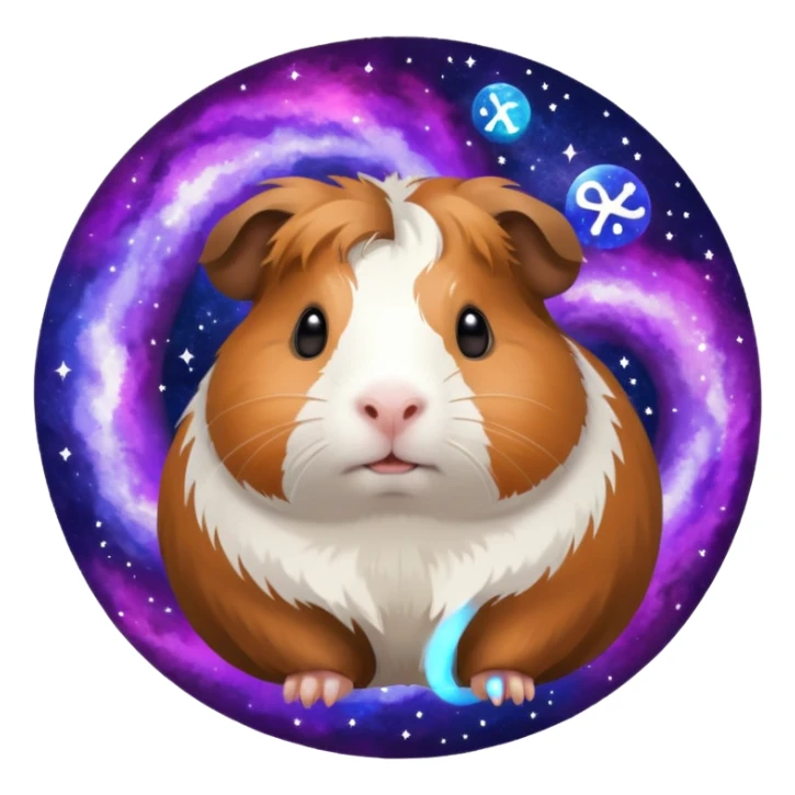 A guinea pig with chinchilla and infinity and around a galaxy sticker