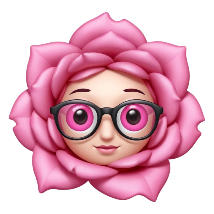 A 3D cartoon rose-pink eye spectacle, glossy curved frame, soft reflections, isolated on plain background. sticker