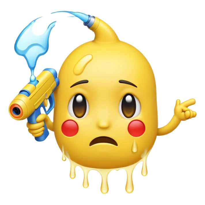 sad emoji with water gun pointing directly at its own head sticker
