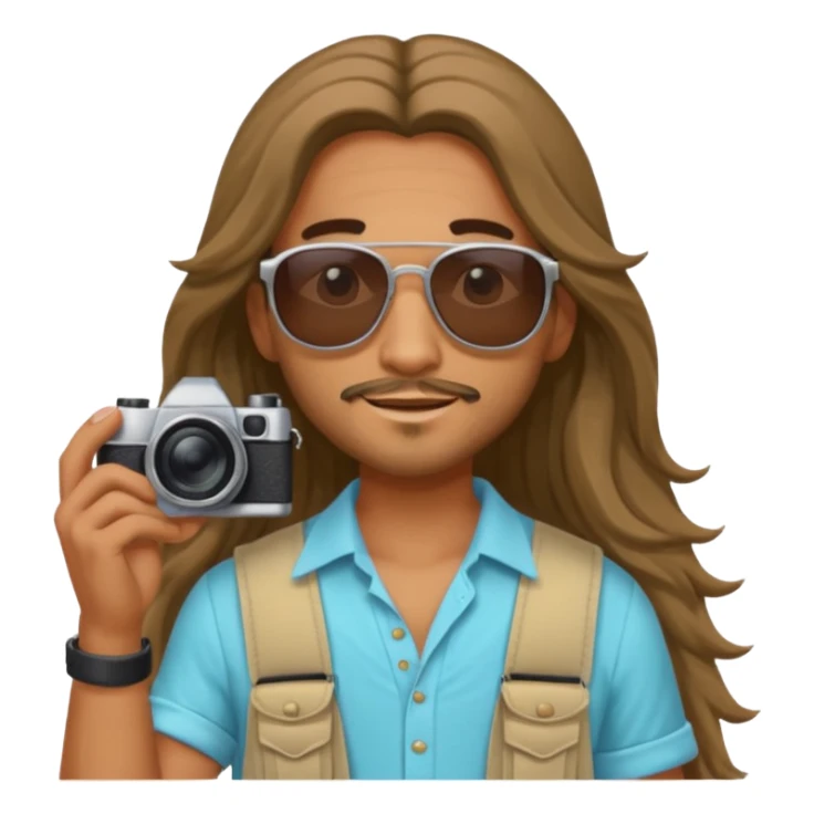 long haired fotographer with summer clothes and sun glasses sticker