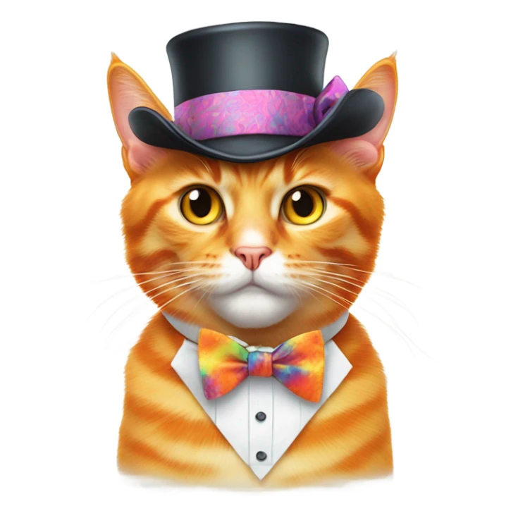 orange cat with tie-dye tophat and bow tie sticker