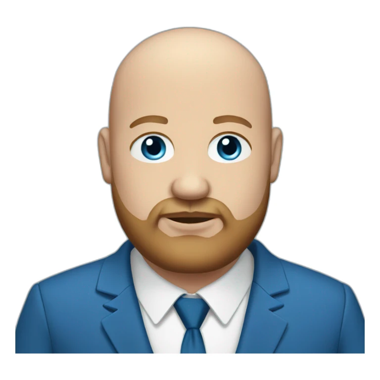 blue-eyed overweight bald man with a beard in a blue suit sticker
